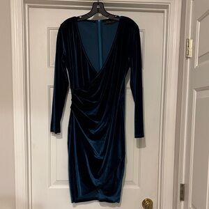 Elegant Velvet Blue Dress